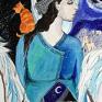 "anioł na dobranoc" obraz farbami akrylowymi na drewnie artystki adriany laube noc dekoracje zawieszka