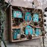brązowe dekoracje ozdobne domki turkusowy zestaw domków no 5 ozdoba do domu