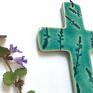 Krzyżyk z roślinkami w turkusie - pamiątka komunijna dekoracje prezent na komunię