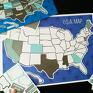 dekoracje: Mapa z naklejkami USA / Stany/ na płótnie/ A3/ 30x42cm - niebieskie swiat państwa