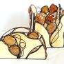 dekoracje: Witrażowy serwetnik beżowy z brązowym karneolem - pomysł na prezent