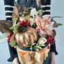 Flowerbox jesienny Zieleń i złoto - handmade stroik z dynią