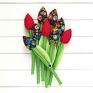 dekoracje łowickie kwiaty tulipany kolorowy bawełniany bukiet, łowicki na czarnym pomysł na prezent folk