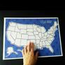 dekoracje: Mapa z naklejkami USA / Stany/ na płótnie/ A3/ 30x42cm - niebieskie plakat do sypialni