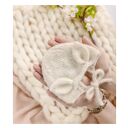 Biała bonetka króliczek z baby alpaki i merino - czapka niemowlęca 36-42 cm