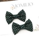 Spinki do włosów kokardki zielone w kropki Dottie Green