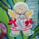 Agatka i jej kot - aniołek z masy solnej, prezent, dekoracja