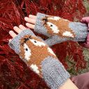Rękawiczki dziecięce - szare mitenki z rudym liskiem (handmade)