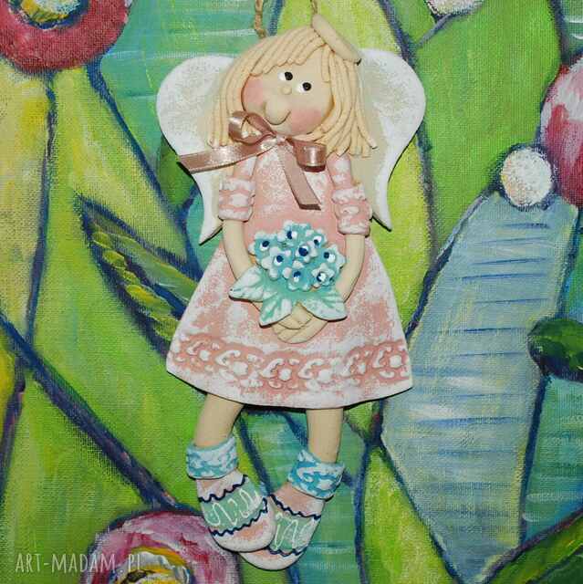 Bukiet dla Ciebie mam - aniołek z masy solnej, prezent, dekoracja