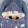 Duży Kocyk do fotelika samochodowego Śpiące Lisy Granat dla dziecka haft