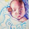 różowe wyjątkowy portret noworodka/niemowlaka z imieniem. Najlepszy dla dziecka chrzest niemowlę