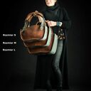 Kuferek na ramię z naturalnej skóry Ladybuq - rudy i szary, rozmiar M 