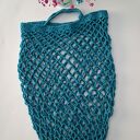 Siatka na zakupy, torba - turkusowa - mała, do ręki, robiona na szydełku