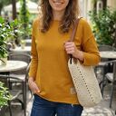 Torba Tulipan handmade do ręki - sznurek poliestrowy i naturalna skóra