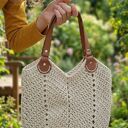 Torba Tulipan handmade do ręki - sznurek poliestrowy i naturalna skóra