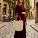 Torba Tulipan handmade do ręki - sznurek poliestrowy i naturalna skóra