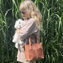 Damska mała Shopperka jasno - brązowa ze skóry Crazy Horse