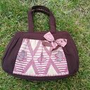 torebka damska retro koronka brązowa handmade-wymiary 35cm na 22cm - zapinana na zamek, brązowa z kok