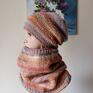 bezszwowa czapka na druta ręcznie na drutach z łososiem - miły, ciepły komplet z dodatki rękodzieło komin