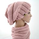 komplet - czapka i komin pudrowy róż