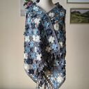 RĘCZNIE NA DRUTACH - Wyjątkowy, duży szydełkowy szal z wełną