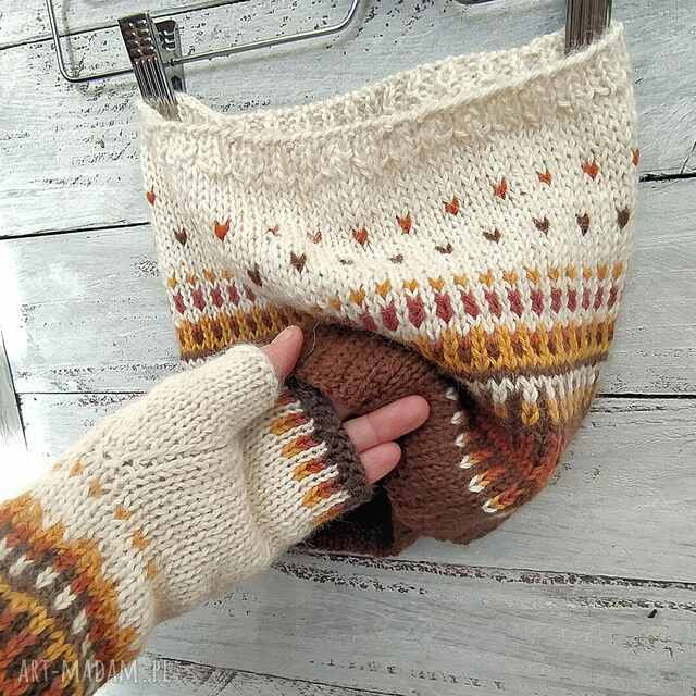 Wełniany komplet komin i mitenki - Kolory Jesieni