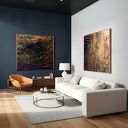Duży obraz strukturalny metaliczny dyptyk „Śliwka w złocie” 2 szt. 120 x 120 cm