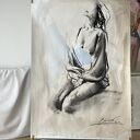 Blue 100x70 - obraz kobieca grafika w niebieskiej tonacji do salonu i sypialni