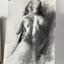 Lovers - obraz do sypialni 50x70 ze szkicem węglem (para kochanków)