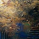 Duży obraz strukturalny 100x150 cm na płótnie - niebiesko-złota abstrakcja na pustą ścianę