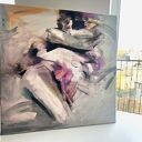 Purple 70x70cm - fioletowy obraz nad łóżko w technice mieszanej