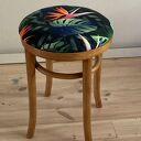 Taboret tapicerowany Thonet B302/46 - odnowiony welur i gięte drewno