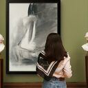 Czarno-biały obraz z kobiecym szkicem 100x70 - Woman (Louka, inkografia Giclee)