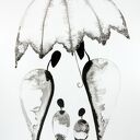 Zestaw 2 ręcznie malowanych grafik 50x70 cm - abstrakcja do salonu