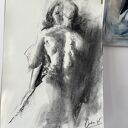Lovers - obraz do sypialni 50x70 ze szkicem węglem (para kochanków)