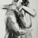 Lovers 100x70 - rysunek węglem do sypialni nad łóżko