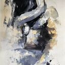 Lovers - obraz nad łóżko 60x90 cm niebiesko-beżowy, inkografia na płótnie