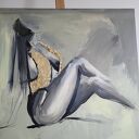 Golden - obraz kobiety na płótnie 90x90