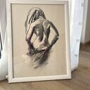 Lady 30x40 - obraz z rysunkiem węglem przedstawiający kobiecą postać