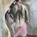Obraz „W Różowej” 112x75 cm - akryl na papierze z motywem kobiety