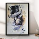 Lovers - obraz nad łóżko 60x90 cm niebiesko-beżowy, inkografia na płótnie