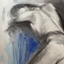 Kobalt Lady - obraz nad łóżko 100x70 cm z kobiecą grafiką