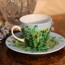 Porcelanowa filiżanka ręcznie malowana „Łąka” z podstawką (200 ml)
