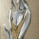 „Mimozami” - autorski obraz kobiety 60x120 cm