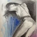 Kobalt Lady - obraz nad łóżko 100x70 cm z kobiecą grafiką