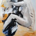 Akt kobiecy Nude 100x70 - ręcznie malowany obraz akryl na papierze 
