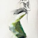 Green 50x70 - kobiecy szkic w zieleni