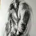 Lovers - obraz nad łóżko 100x70 z rysunkiem w węglu (Louka)