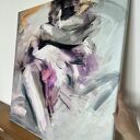 Purple 70x70cm - fioletowy obraz nad łóżko w technice mieszanej