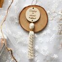 Podziękowanie dla gości na komunię i chrzest - zawieszka boho z chwostem, grawer na drewnie